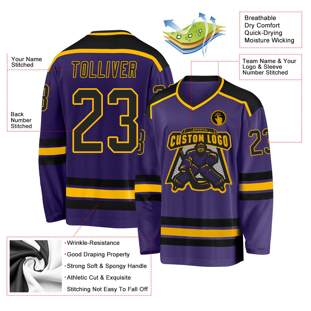 Custom Purple Black-Gold Hockey Jersey - Sky-Custom