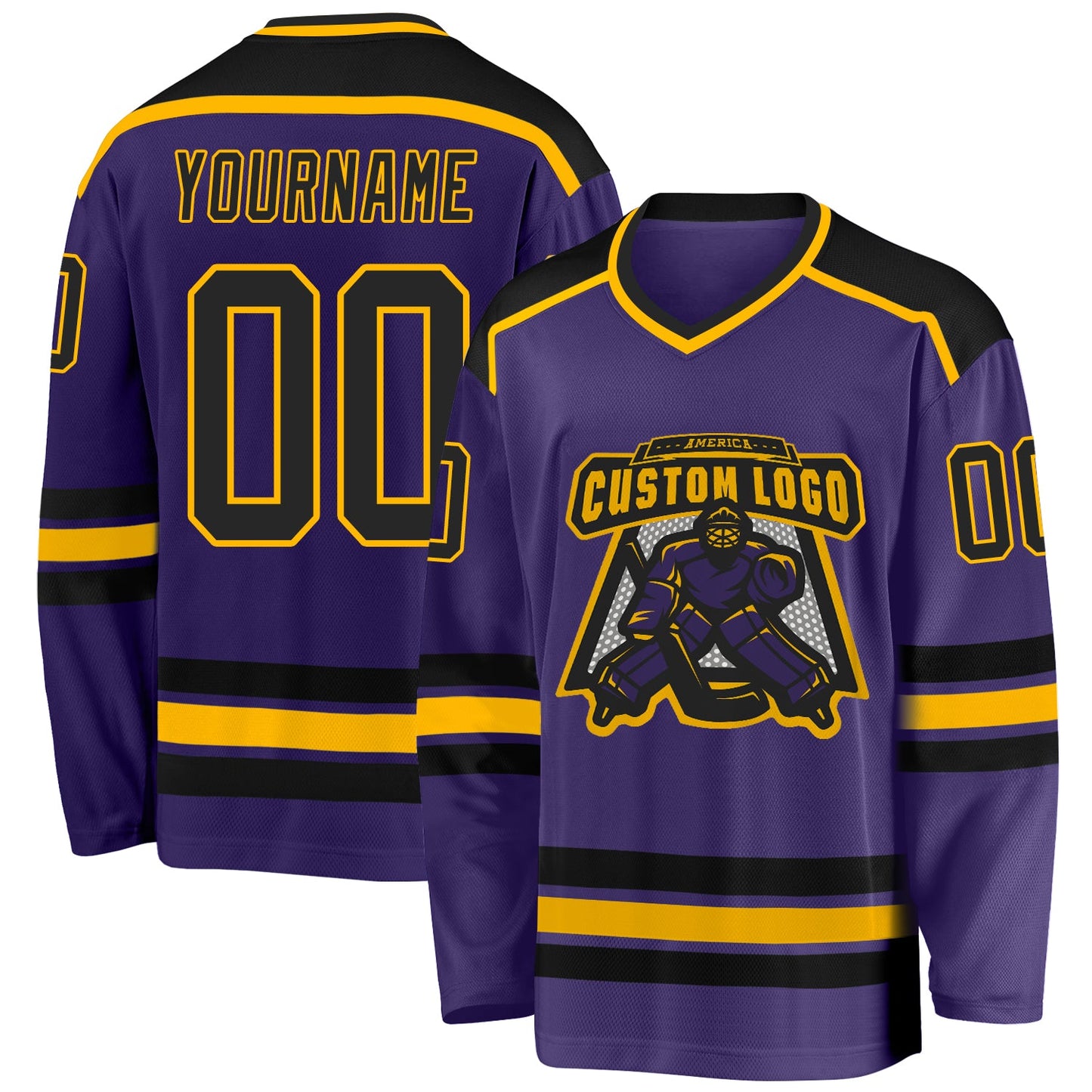 Custom Purple Black-Gold Hockey Jersey - Sky-Custom