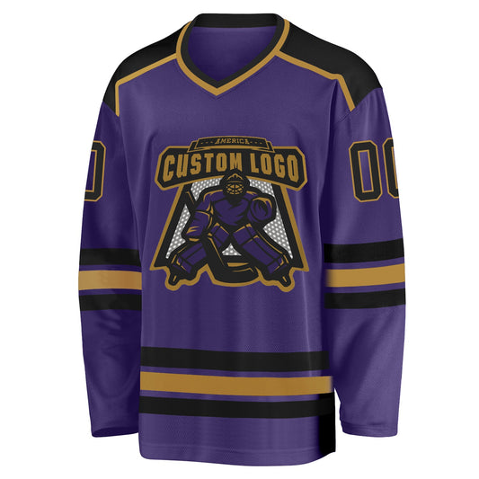 Custom Purple Black-Old Gold Hockey Jersey - Sky-Custom