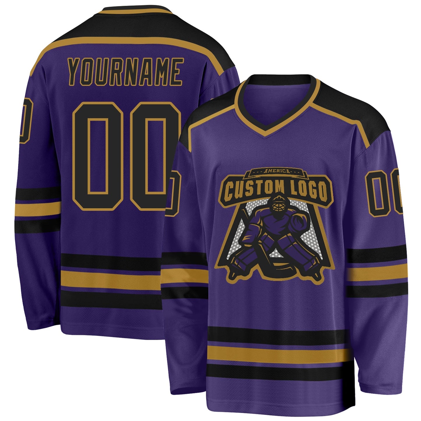 Custom Purple Black-Old Gold Hockey Jersey - Sky-Custom