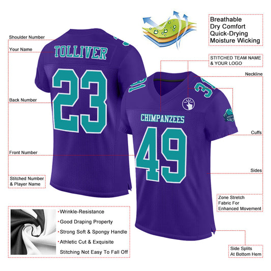 Custom Purple Aqua-White Mesh Authentic Football Jersey - Sky-Custom