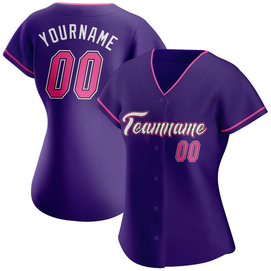Custom Purple Pink-Black Authentic Baseball Jersey - Sky-Custom