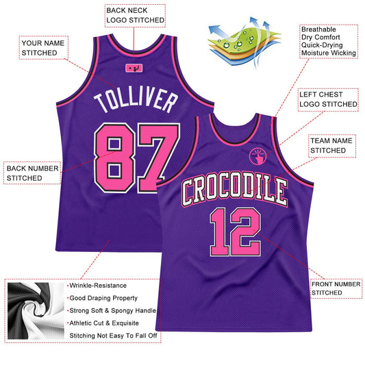Custom Purple Pink-Black Authentic Throwback Basketball Jersey - Sky-Custom