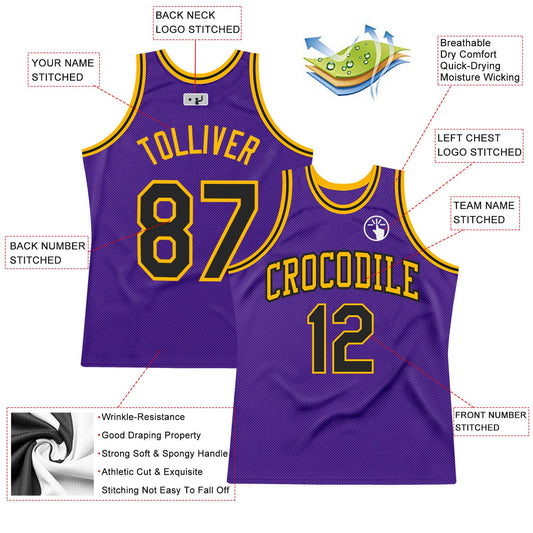 Custom Purple Black-Gold Authentic Throwback Basketball Jersey - Sky-Custom