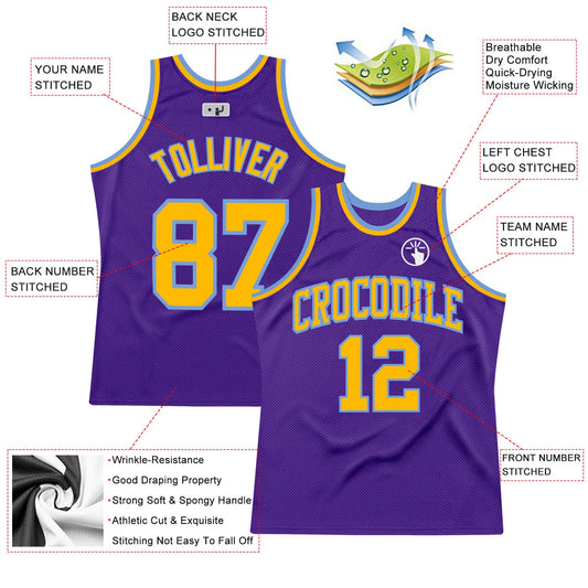 Custom Purple Gold-Light Blue Authentic Throwback Basketball Jersey - Sky-Custom
