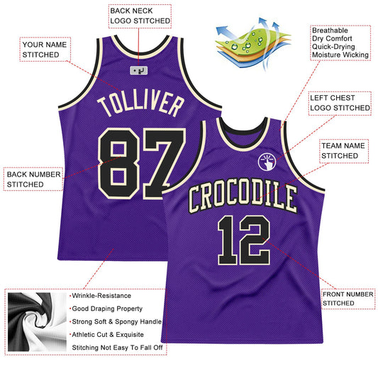 Custom Purple Black-Cream Authentic Throwback Basketball Jersey - Sky-Custom