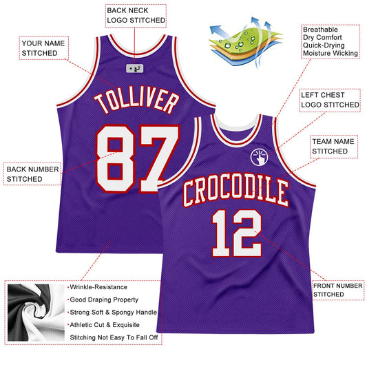 Custom Purple White-Red Authentic Throwback Basketball Jersey - Sky-Custom