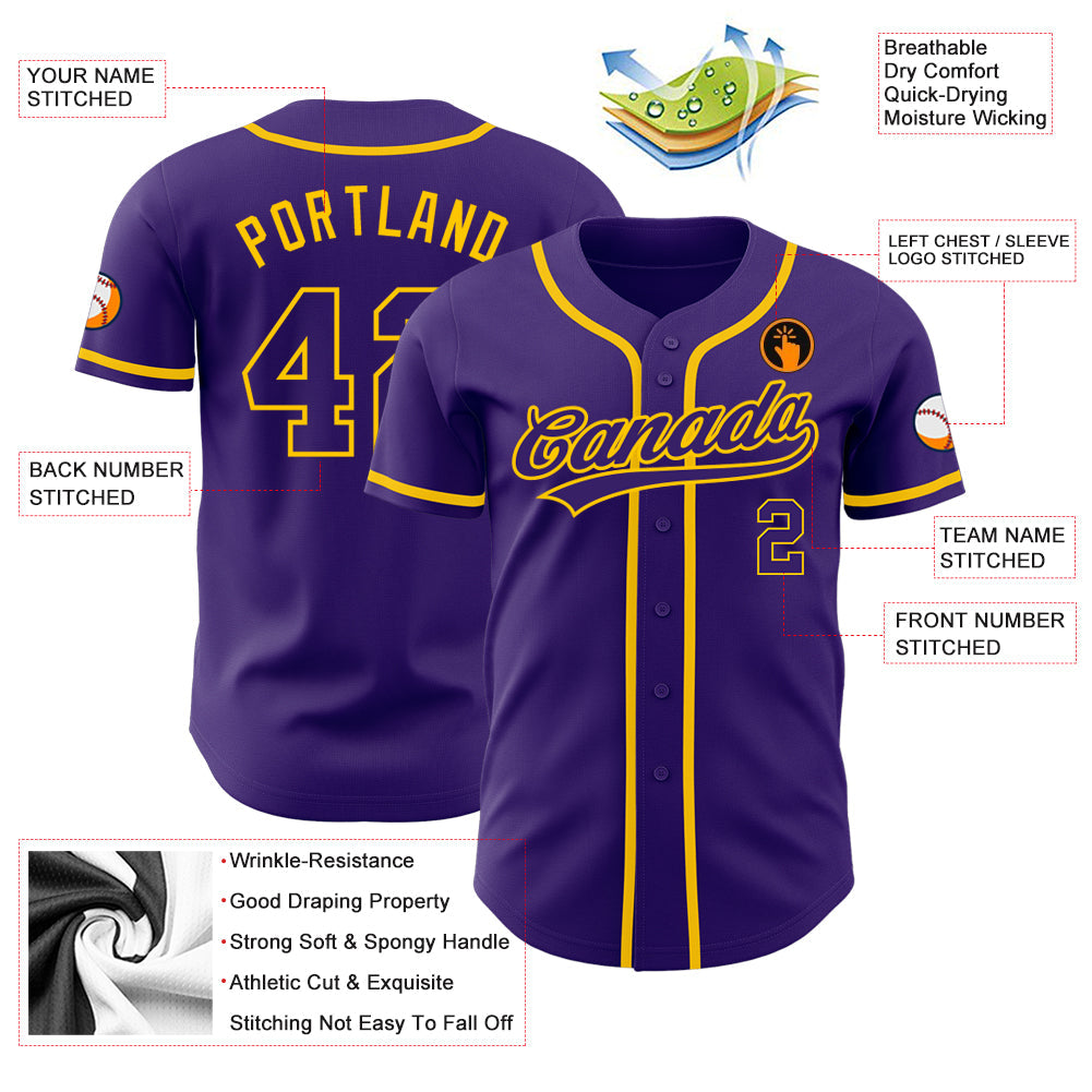 Custom Purple Purple-Gold Authentic Baseball Jersey - Sky-Custom