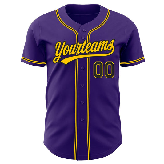 Custom Purple Black-Gold Authentic Baseball Jersey - Sky-Custom