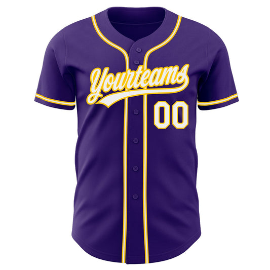 Custom Purple White-Gold Authentic Baseball Jersey - Sky-Custom