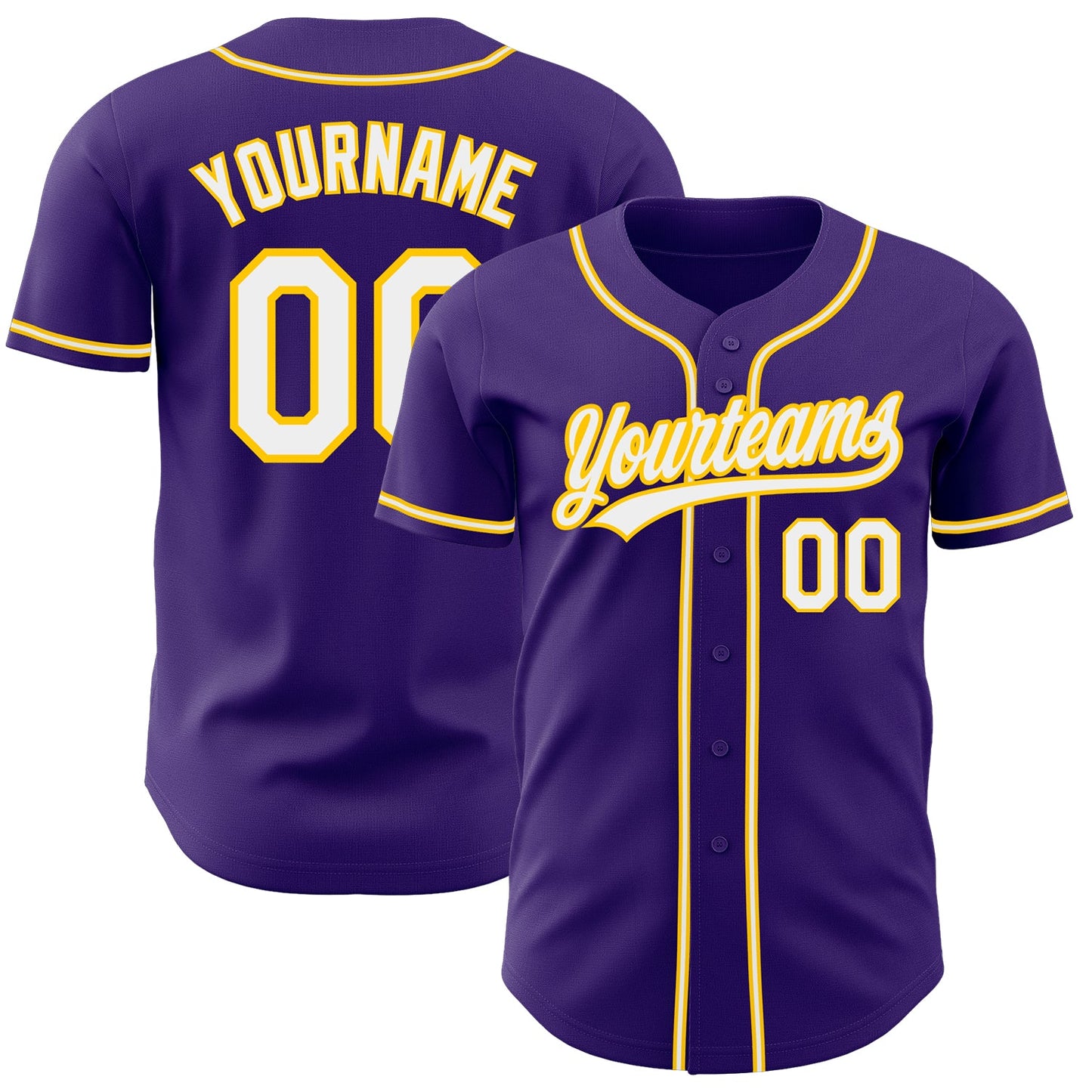 Custom Purple White-Gold Authentic Baseball Jersey - Sky-Custom