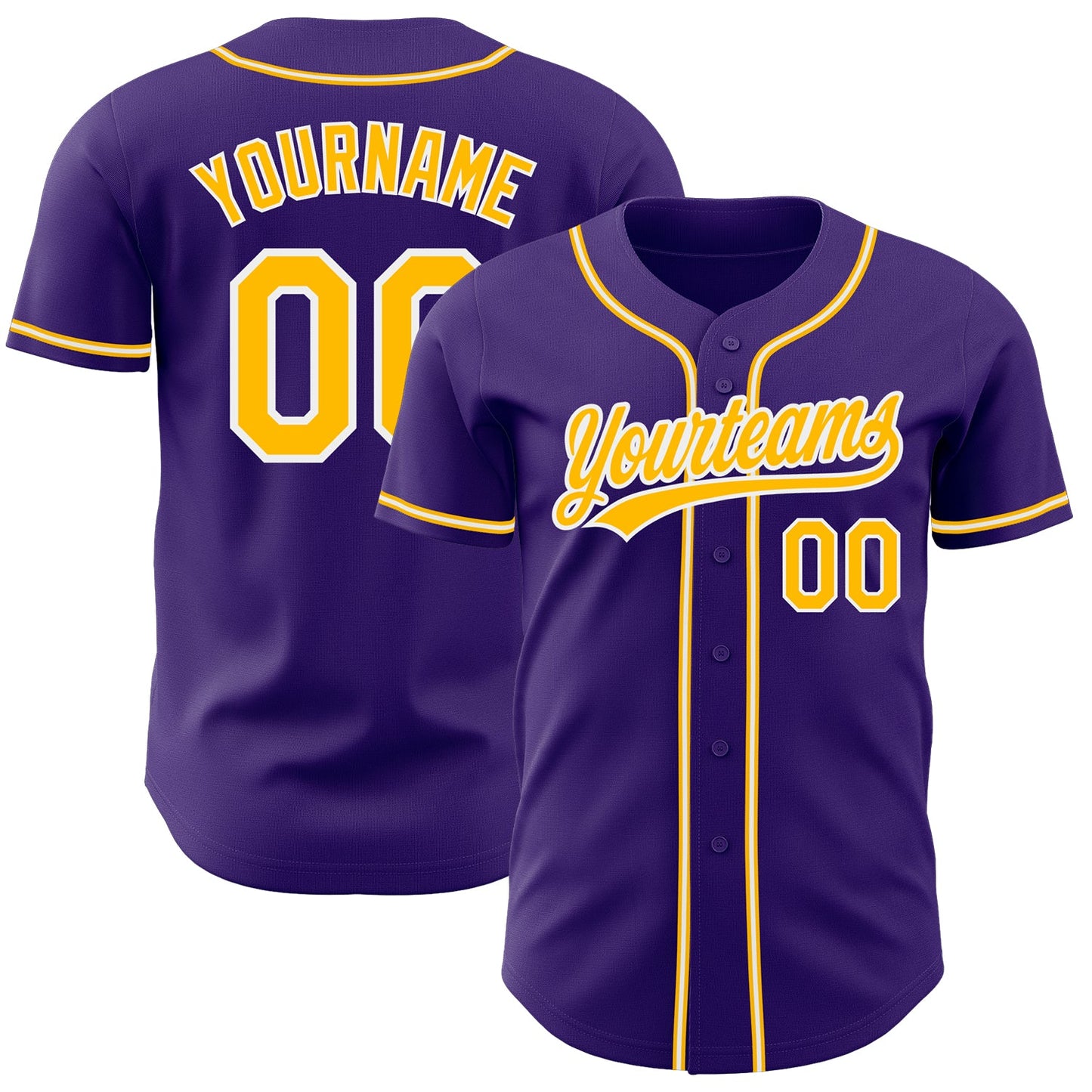 Custom Purple Gold-White Authentic Baseball Jersey - Sky-Custom