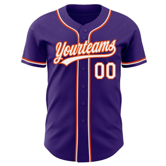 Custom Purple White-Orange Authentic Baseball Jersey - Sky-Custom