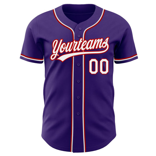 Custom Purple White-Red Authentic Baseball Jersey - Sky-Custom