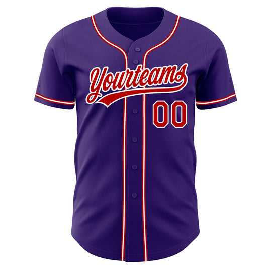 Custom Purple Red-White Authentic Baseball Jersey - Sky-Custom