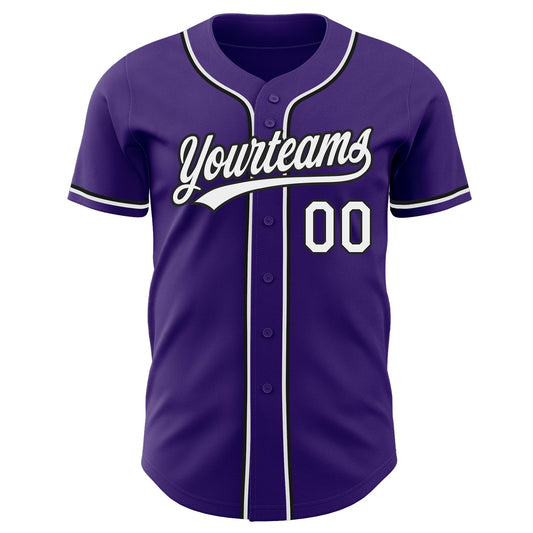 Custom Purple White-Black Authentic Baseball Jersey - Sky-Custom