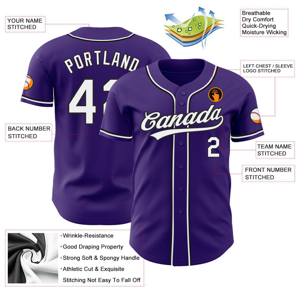 Custom Purple White-Black Authentic Baseball Jersey - Sky-Custom