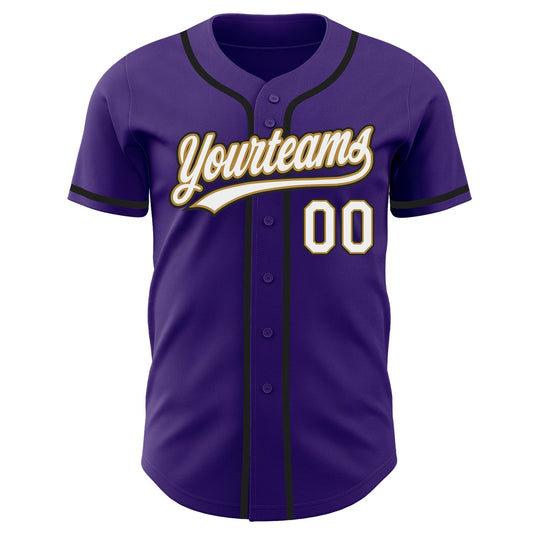 Custom Purple White Old Gold-Black Authentic Baseball Jersey - Sky-Custom