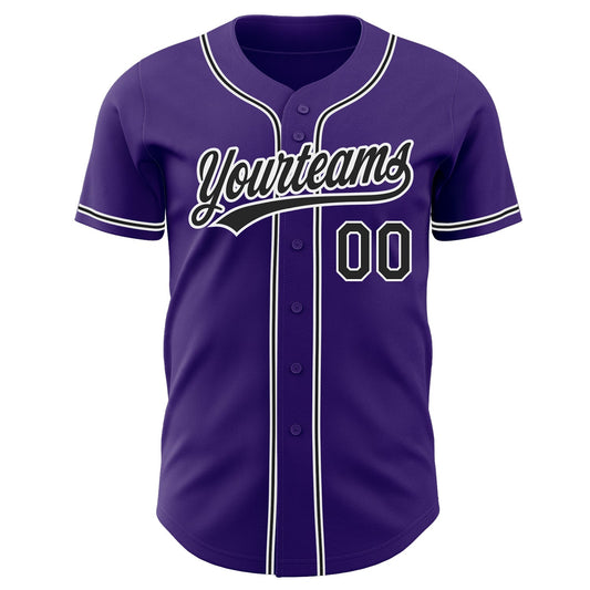 Custom Purple Black-White Authentic Baseball Jersey - Sky-Custom