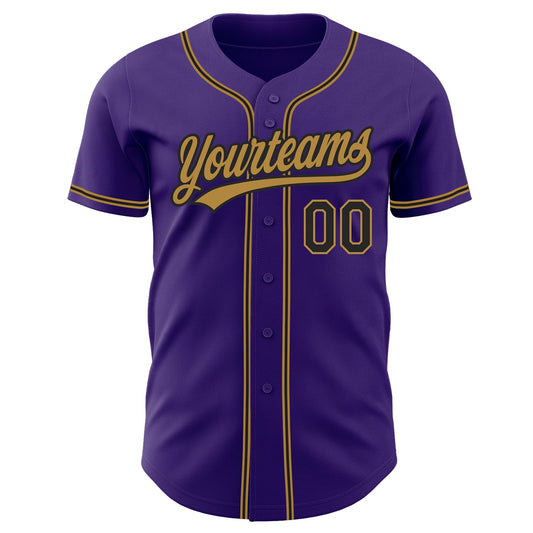 Custom Purple Black-Old Gold Authentic Baseball Jersey - Sky-Custom