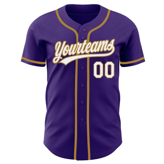 Custom Purple White-Old Gold Authentic Baseball Jersey - Sky-Custom