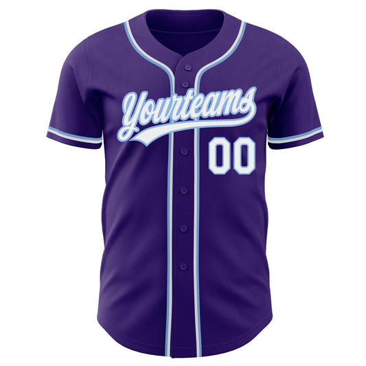 Custom Purple White-Light Blue Authentic Baseball Jersey - Sky-Custom