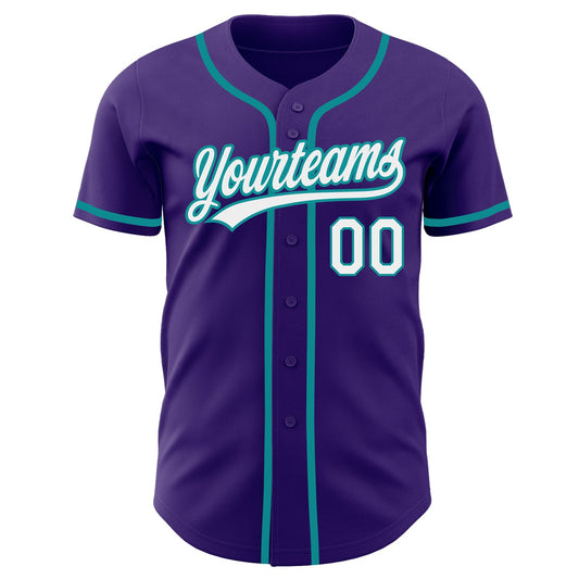 Custom Purple White-Teal Authentic Baseball Jersey - Sky-Custom