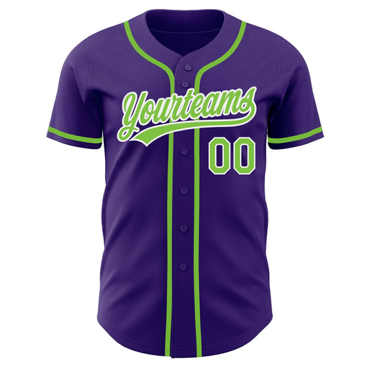 Custom Purple Neon Green-White Authentic Baseball Jersey - Sky-Custom