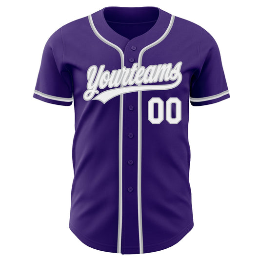 Custom Purple White-Gray Authentic Baseball Jersey - Sky-Custom
