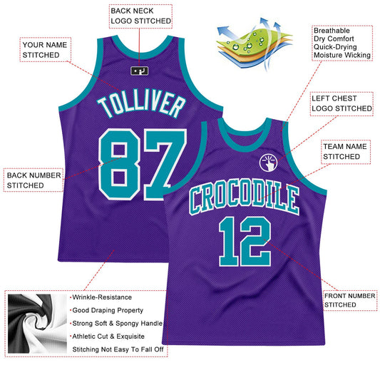 Custom Purple Teal-White Authentic Throwback Basketball Jersey - Sky-Custom