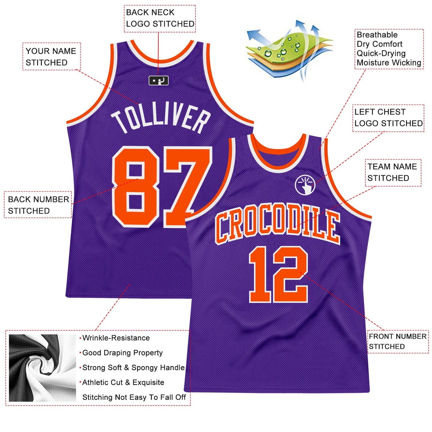 Custom Purple Orange-White Authentic Throwback Basketball Jersey - Sky-Custom