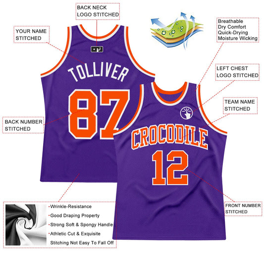 Custom Purple Orange-White Authentic Throwback Basketball Jersey - Sky-Custom