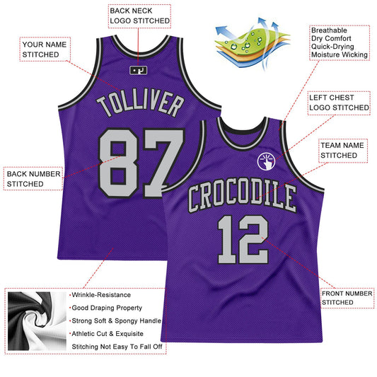 Custom Purple Gray-Black Authentic Throwback Basketball Jersey - Sky-Custom