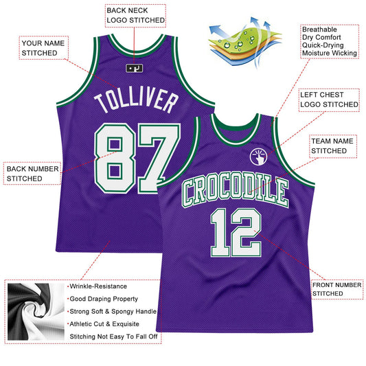 Custom Purple White-Kelly Green Authentic Throwback Basketball Jersey - Sky-Custom