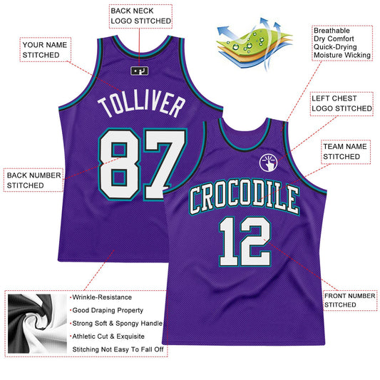 Custom Purple White Black-Teal Authentic Throwback Basketball Jersey - Sky-Custom