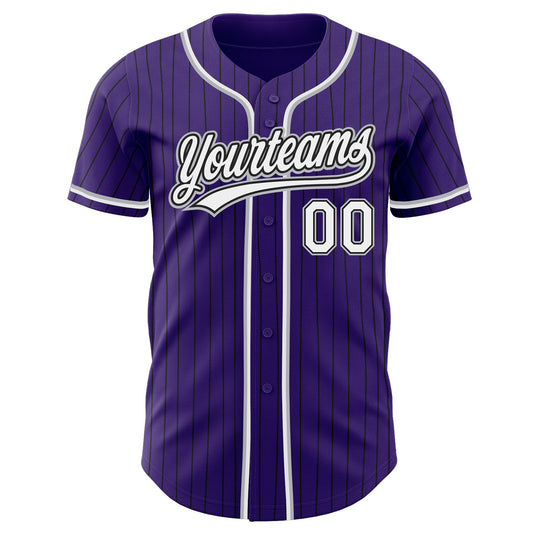 Custom Purple Black Pinstripe White-Gray Authentic Baseball Jersey - Sky-Custom
