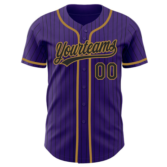 Custom Purple Black Pinstripe Black-Old Gold Authentic Baseball Jersey - Sky-Custom