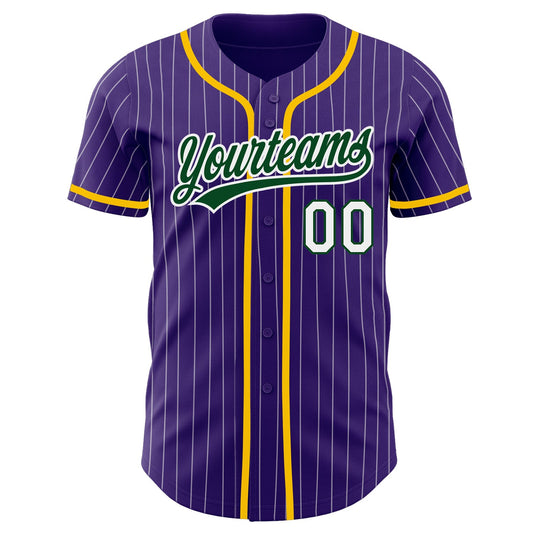 Custom Purple White Pinstripe Green Authentic Baseball Jersey - Sky-Custom