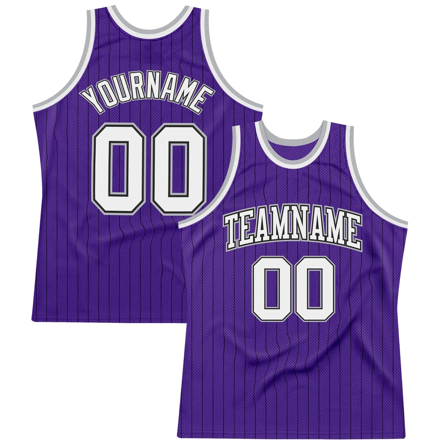 Custom Purple Black Pinstripe White-Gray Authentic Basketball Jersey - Sky-Custom