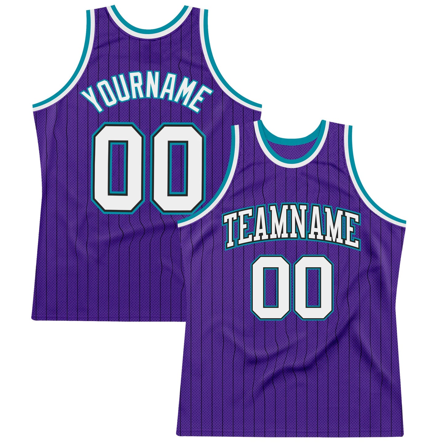 Custom Purple Black Pinstripe White-Teal Authentic Basketball Jersey - Sky-Custom