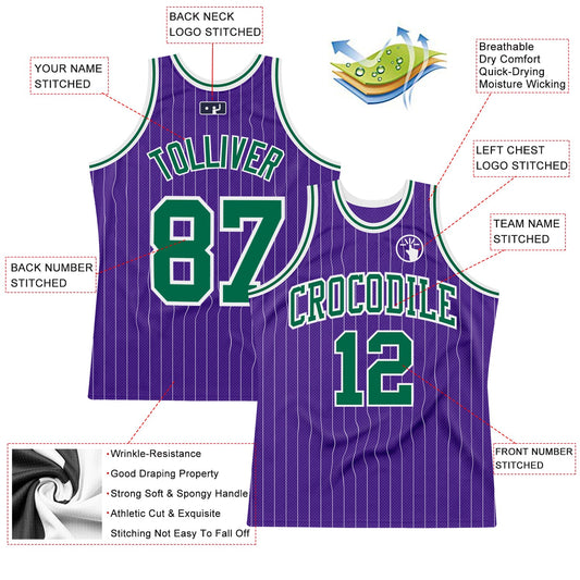 Custom Purple White Pinstripe Kelly Green Authentic Basketball Jersey - Sky-Custom