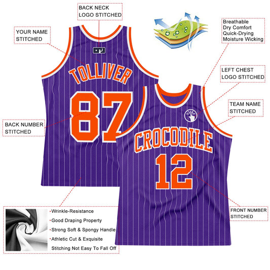 Custom Purple White Pinstripe Orange Authentic Basketball Jersey - Sky-Custom