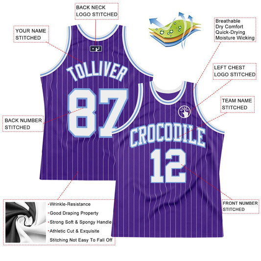 Custom Purple White Pinstripe White-Light Blue Authentic Basketball Jersey - Sky-Custom