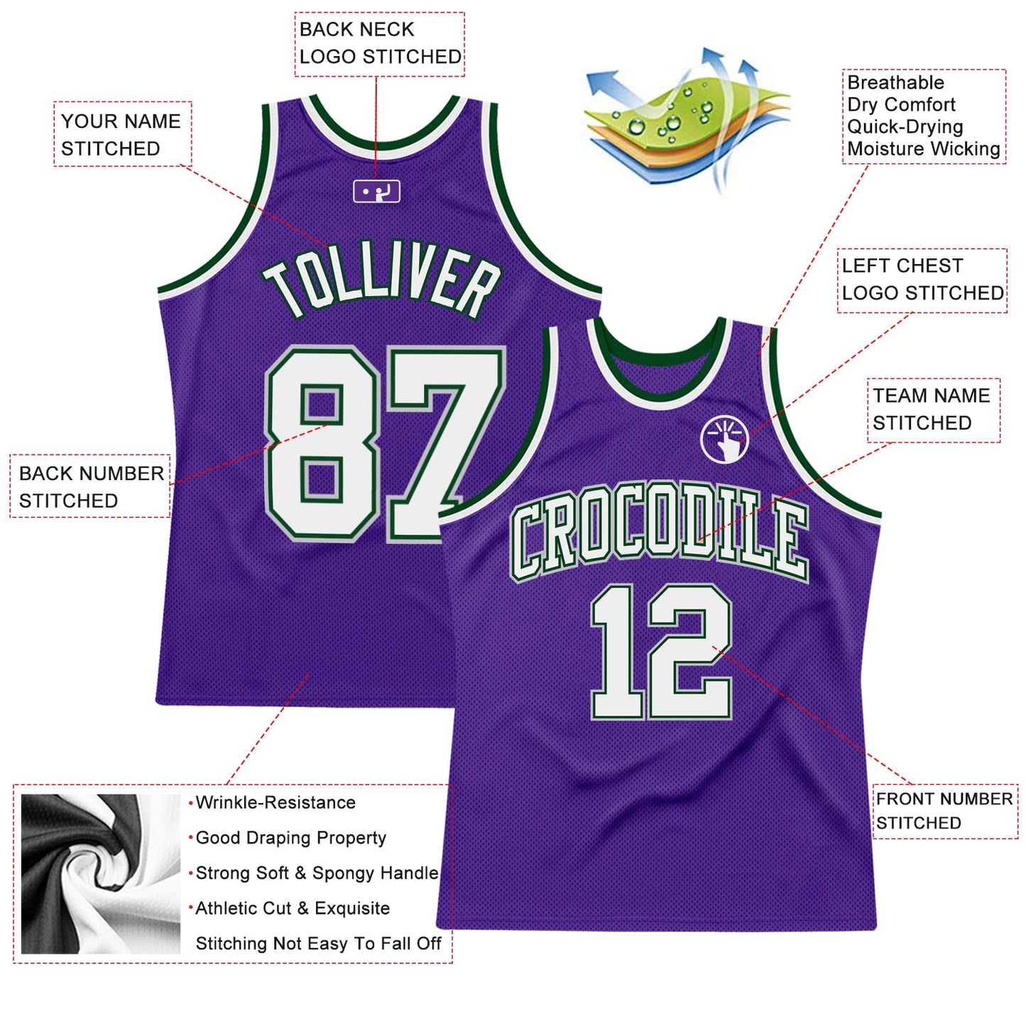 Custom Purple White Green-Gray Authentic Throwback Basketball Jersey - Sky-Custom