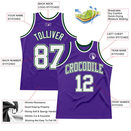 Custom Purple White Green-Gray Authentic Throwback Basketball Jersey - Sky-Custom