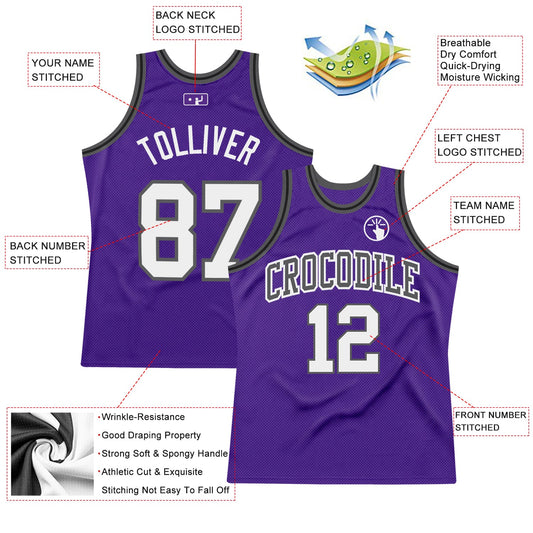 Custom Purple White Steel Gray-Black Authentic Throwback Basketball Jersey - Sky-Custom