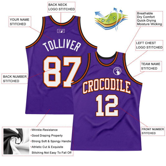 Custom Purple White Orange-Black Authentic Throwback Basketball Jersey - Sky-Custom