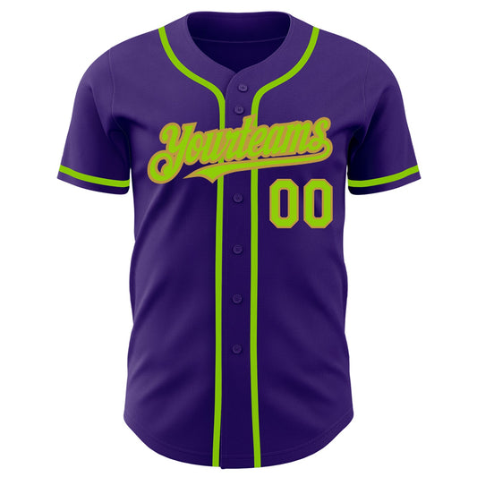 Custom Purple Neon Green-Old Gold Authentic Baseball Jersey - Sky-Custom