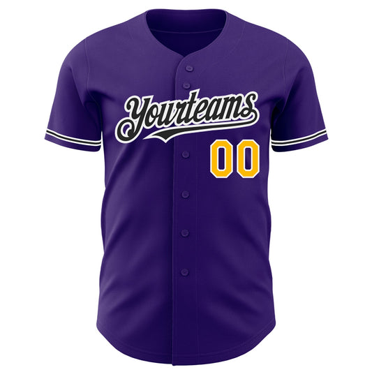 Custom Purple Black-Gold Authentic Baseball Jersey - Sky-Custom