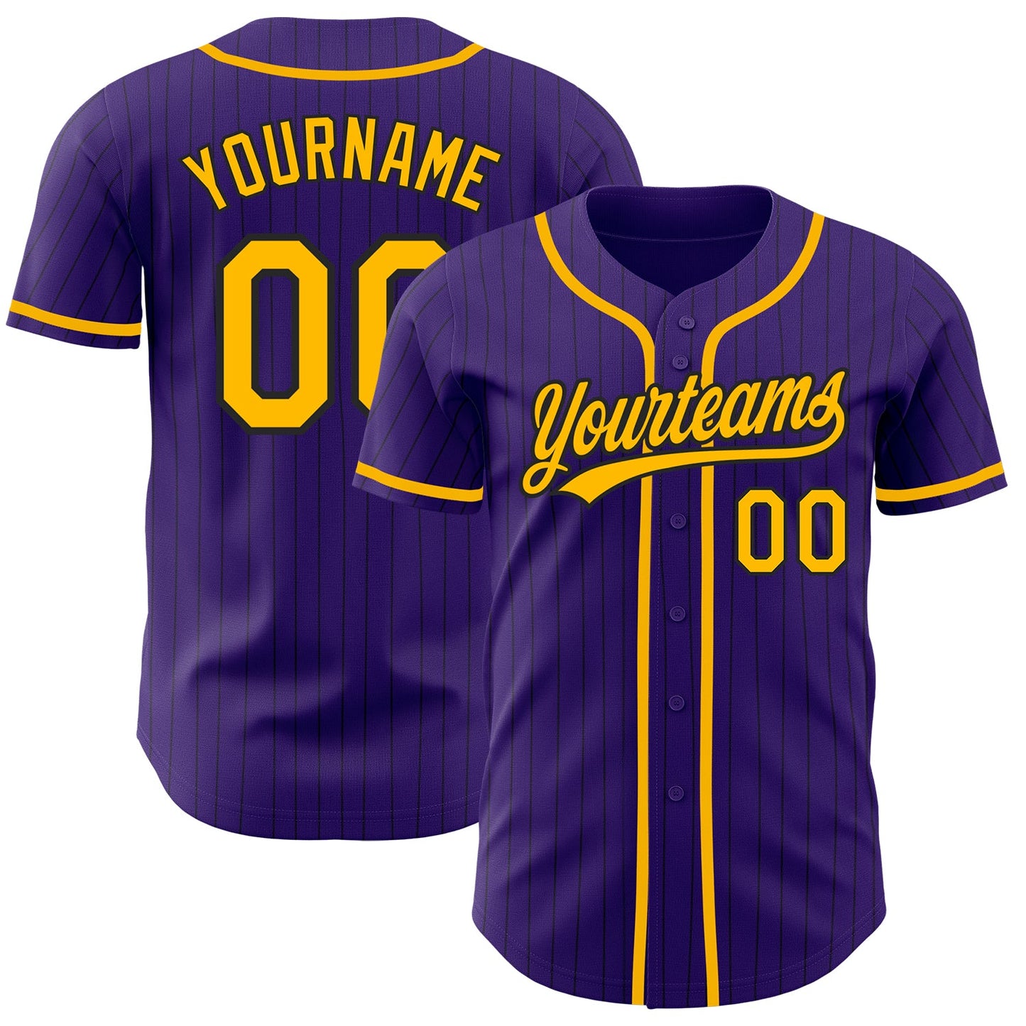Custom Purple Black Pinstripe Gold Authentic Baseball Jersey - Sky-Custom